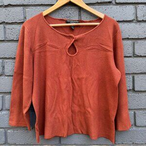 Spenser Jeremy Keyhole Ribbed Knit Top 3/4 Sleeve Sweater 1X Brown Chocolate